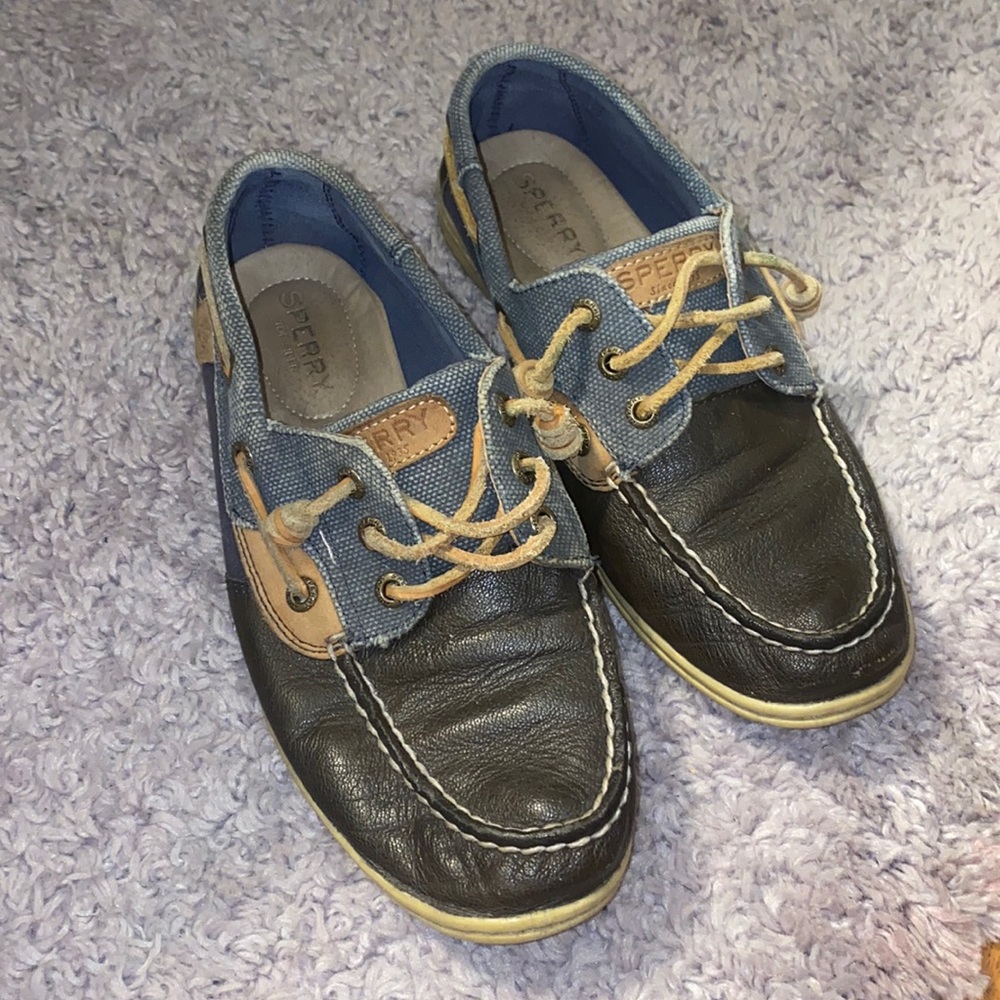 Navy blue leather sperrys